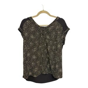 Fortune + Ivy Black & White Mixed Material Dot Print Blouse M Classic Workwear